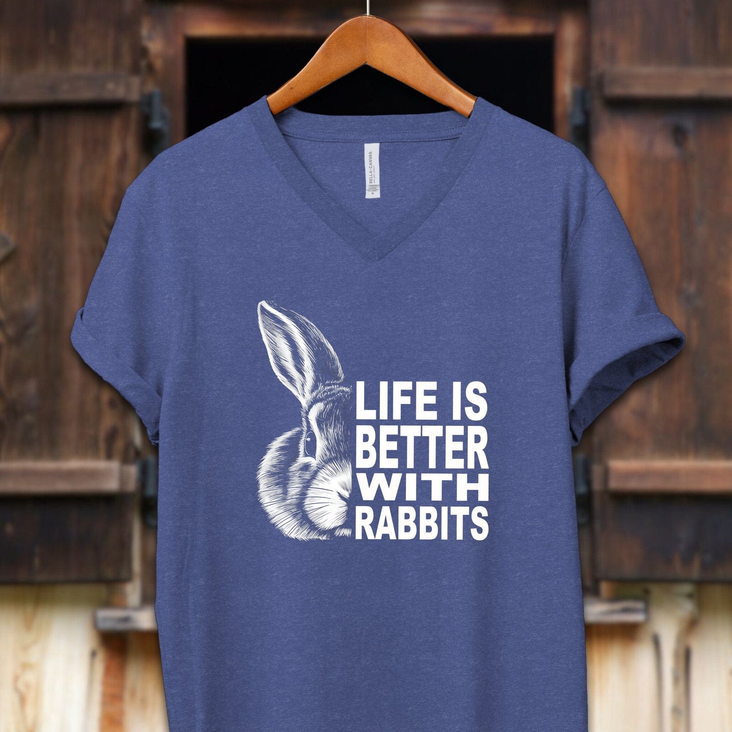 Unisex Shirt Adult V-neck / S / Heather True Royal Life Is Better With Rabbits Shirt