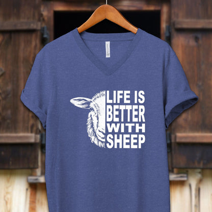 Unisex Shirt Adult V-neck / S / Heather True Royal Life Is Better With Sheep Shirt