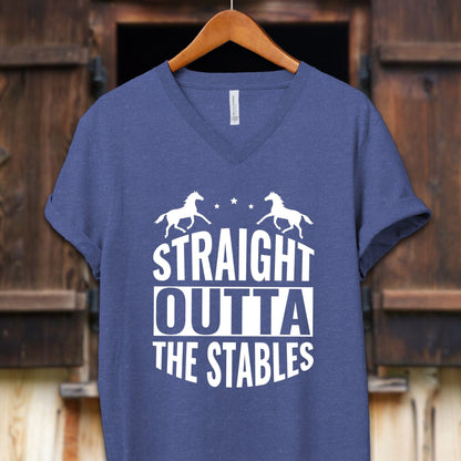 Unisex Shirt Adult V-neck / S / Heather True Royal Straight Outta The Stables Shirt