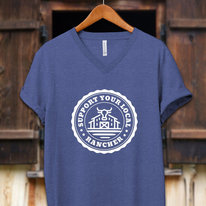 Unisex Shirt Adult V-neck / S / Heather True Royal Support Your Local Rancher Shirt