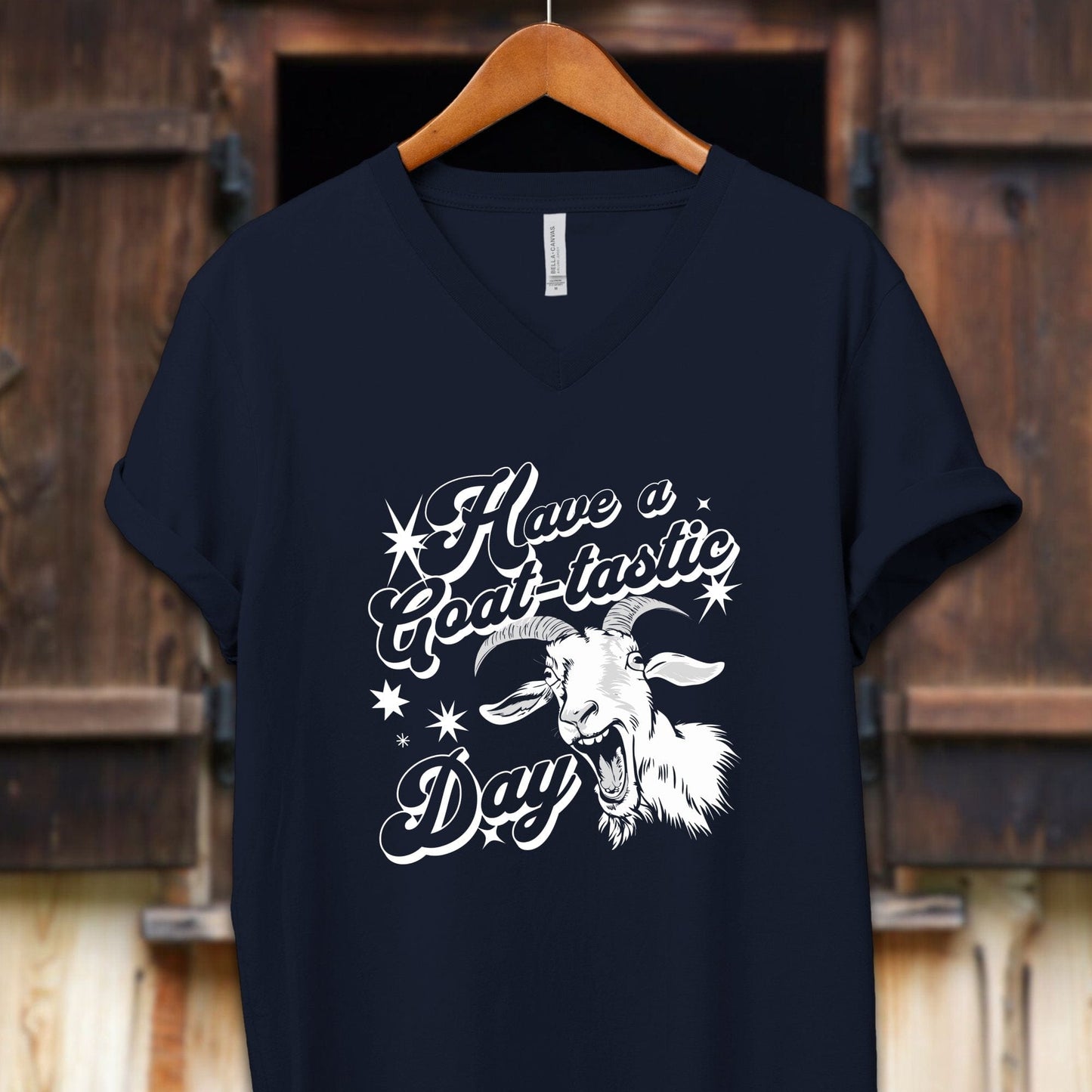 Unisex Shirt Adult V-neck / S / Navy Have a Goat-tastic Day Shirt