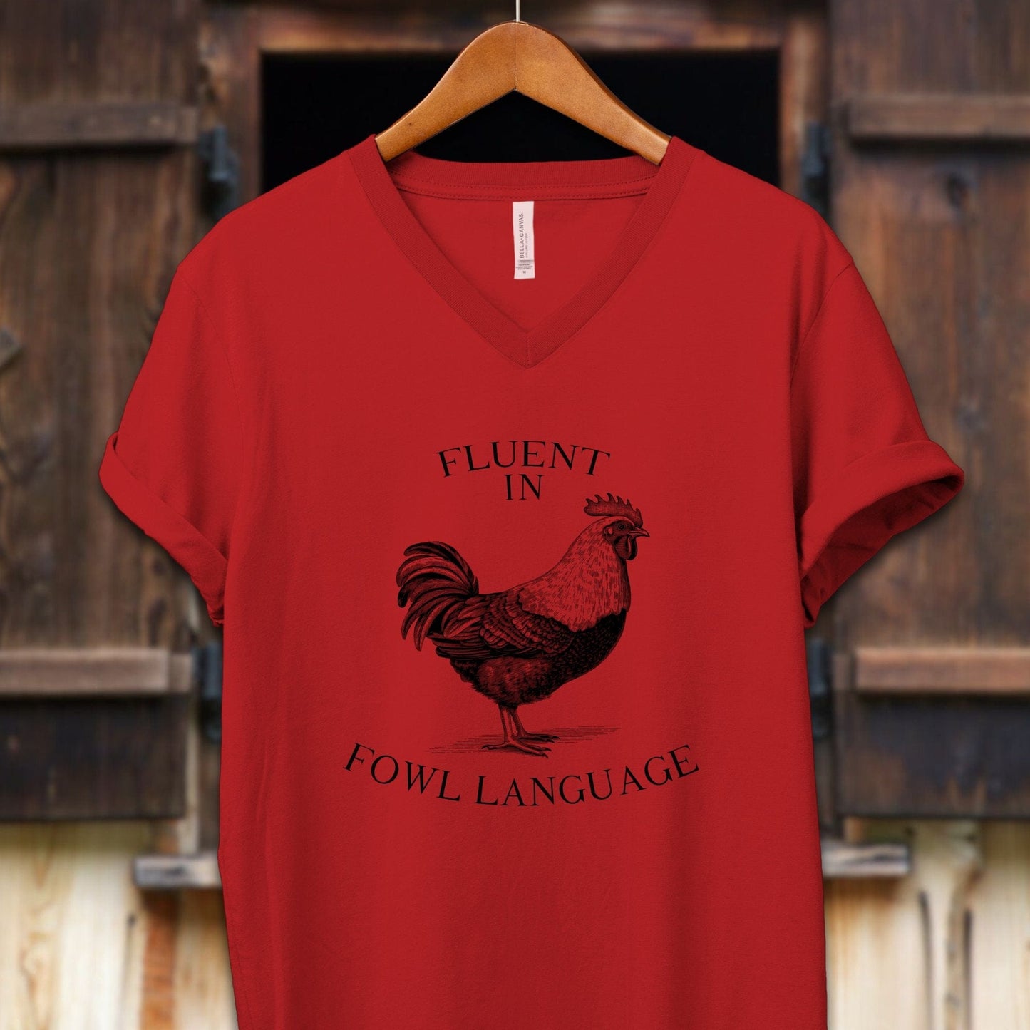 Unisex Shirt Adult V-neck / S / Red Fluent in Fowl Language Shirt