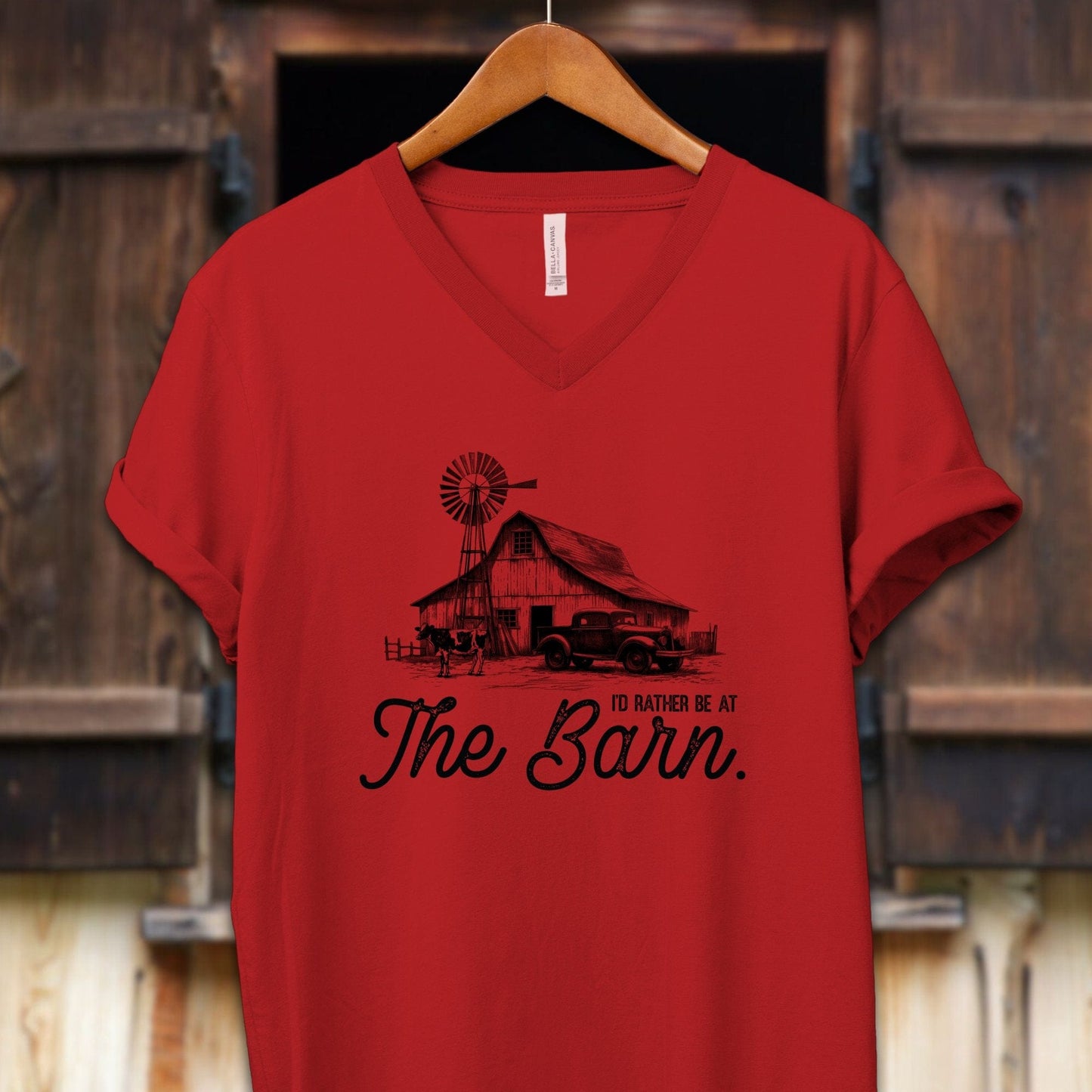 Unisex Shirt Adult V-neck / S / Red I'd Rather Be At The Barn Shirt