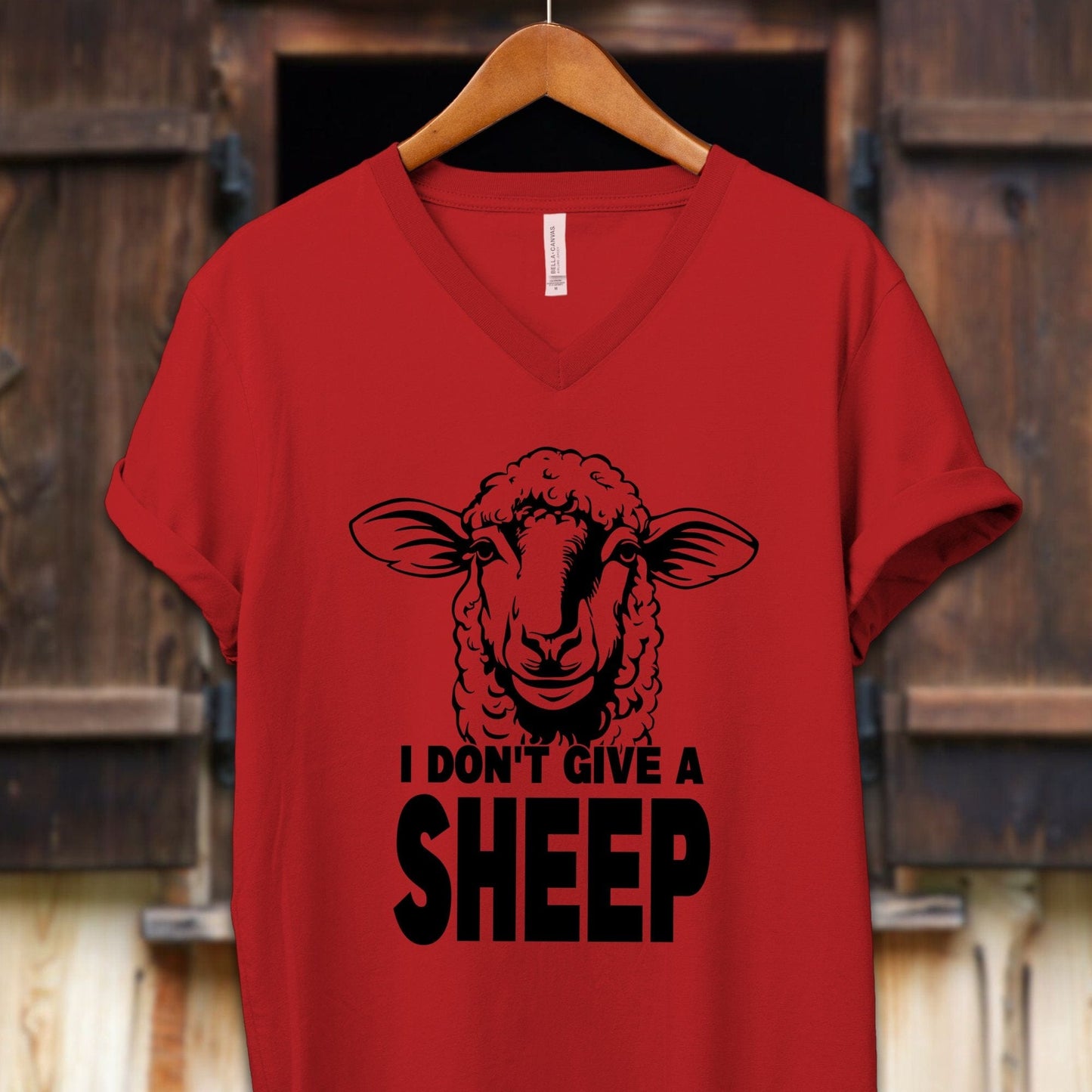 Unisex Shirt Adult V-neck / S / Red I Don't Give A Sheep Shirt