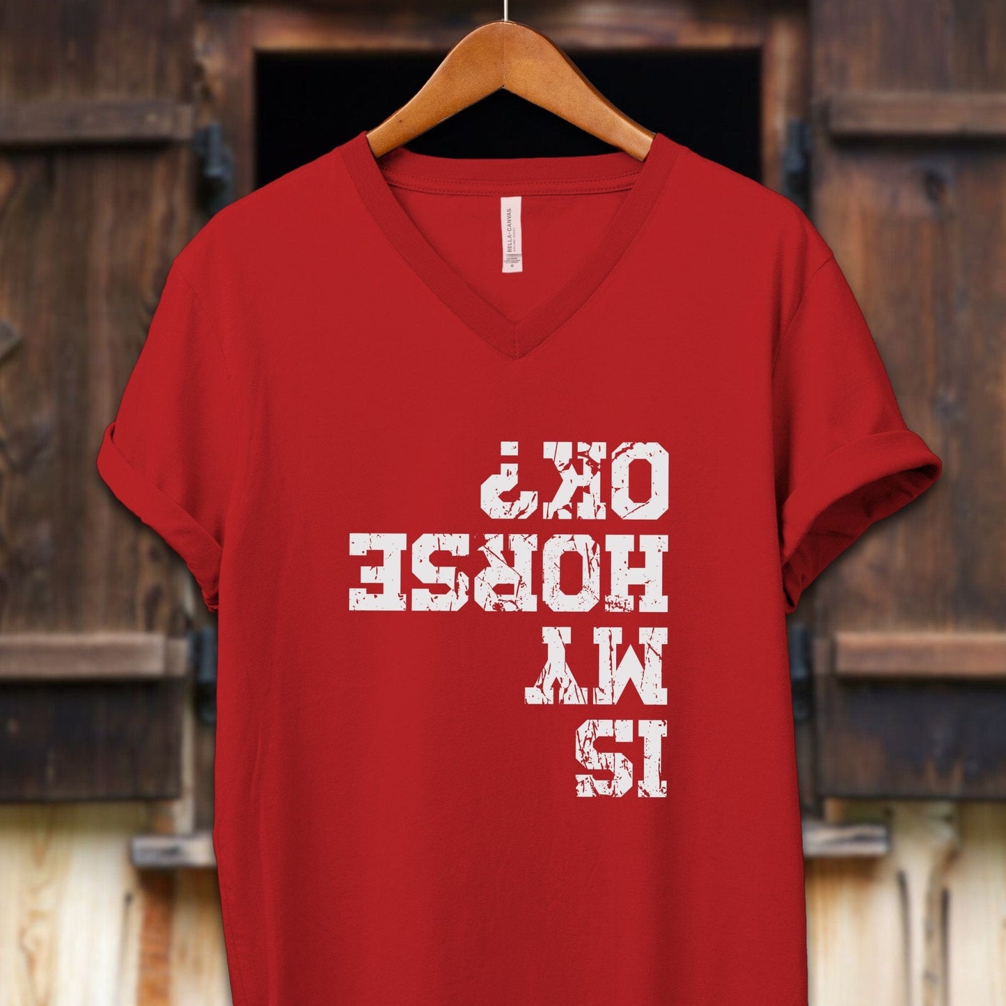 Unisex Shirt Adult V-neck / S / Red Is My Horse OK Shirt