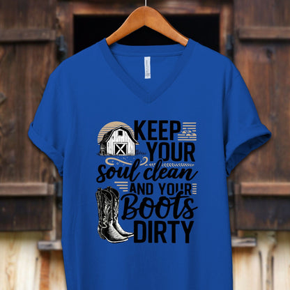 Unisex Shirt Adult V-neck / S / True Royal Clean Soul and Dirty Boots Shirt