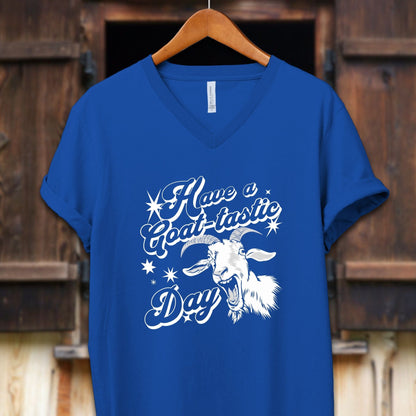 Unisex Shirt Adult V-neck / S / True Royal Have a Goat-tastic Day Shirt