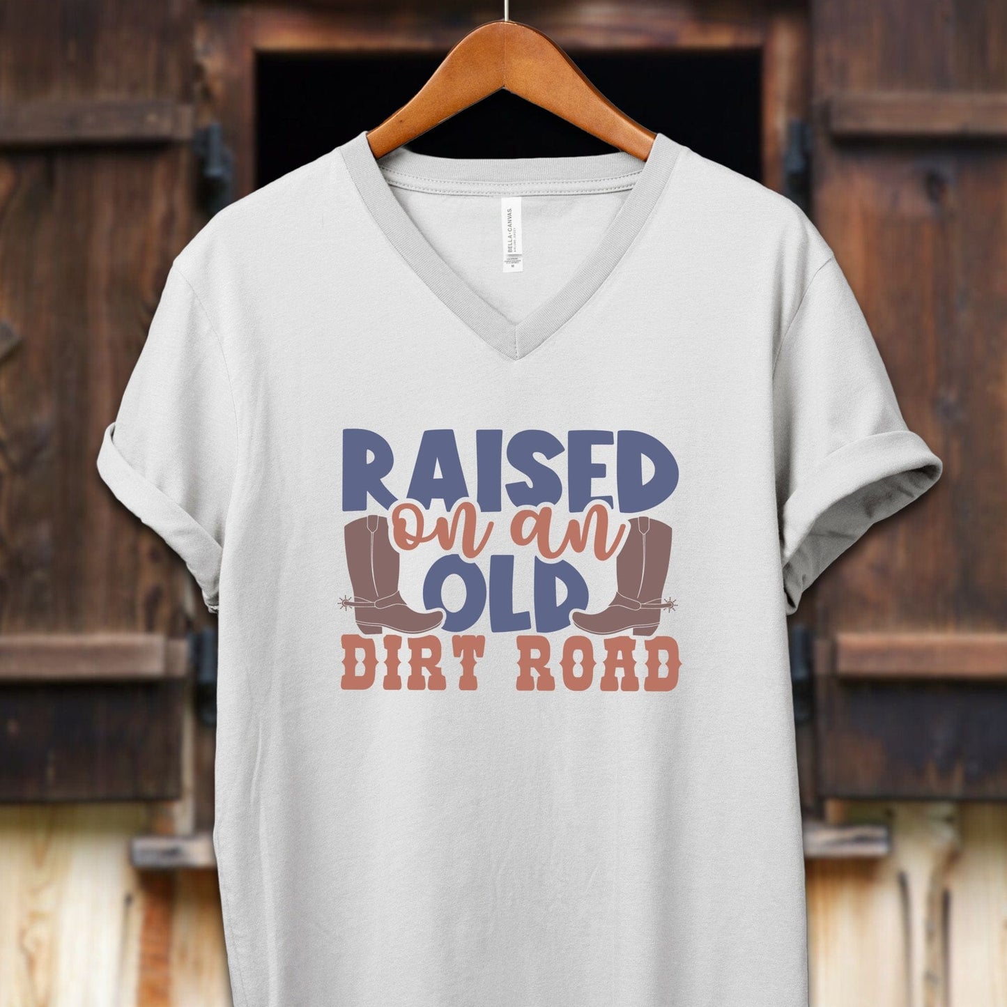 Unisex Shirt Adult V-neck / S / White Raised on an Old Dirt Road Shirt