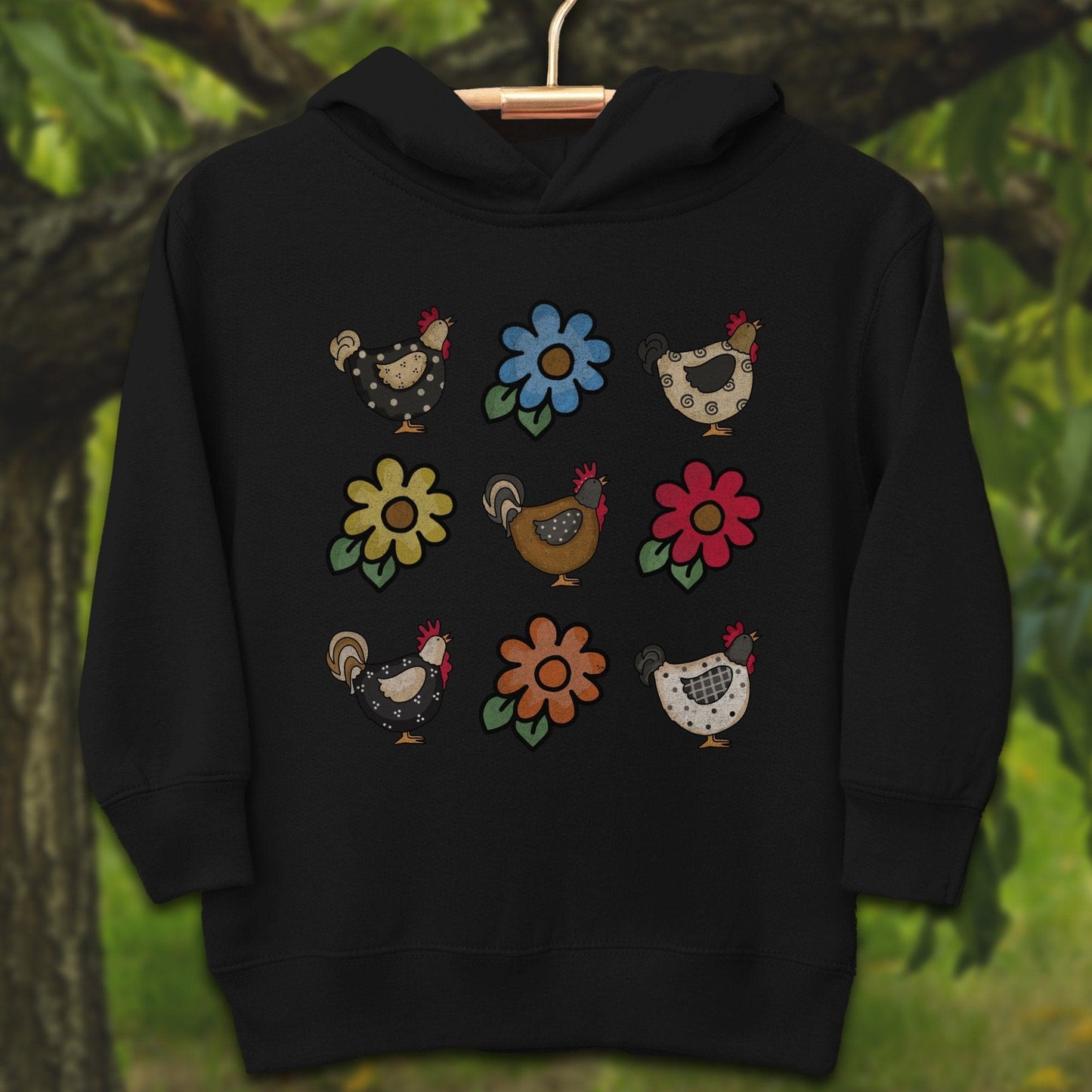 Youth Shirts Hooded Sweatshirt Toddler / 2T / Black Chickens and Flowers - Youth Shirt