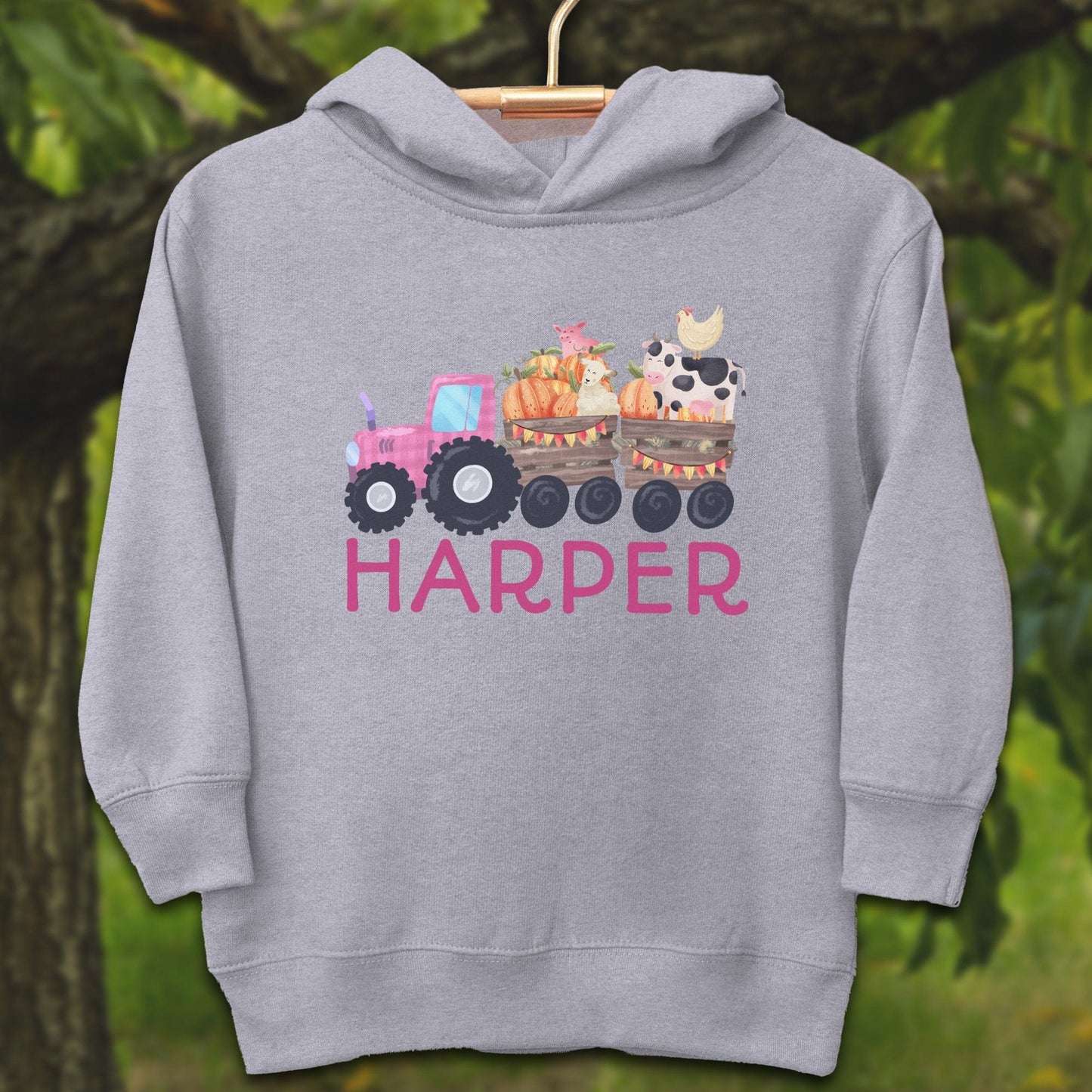 Youth Shirts Hooded Sweatshirt Toddler / 2T / Heather Personalized Cute Pink Tractor - Youth Shirt