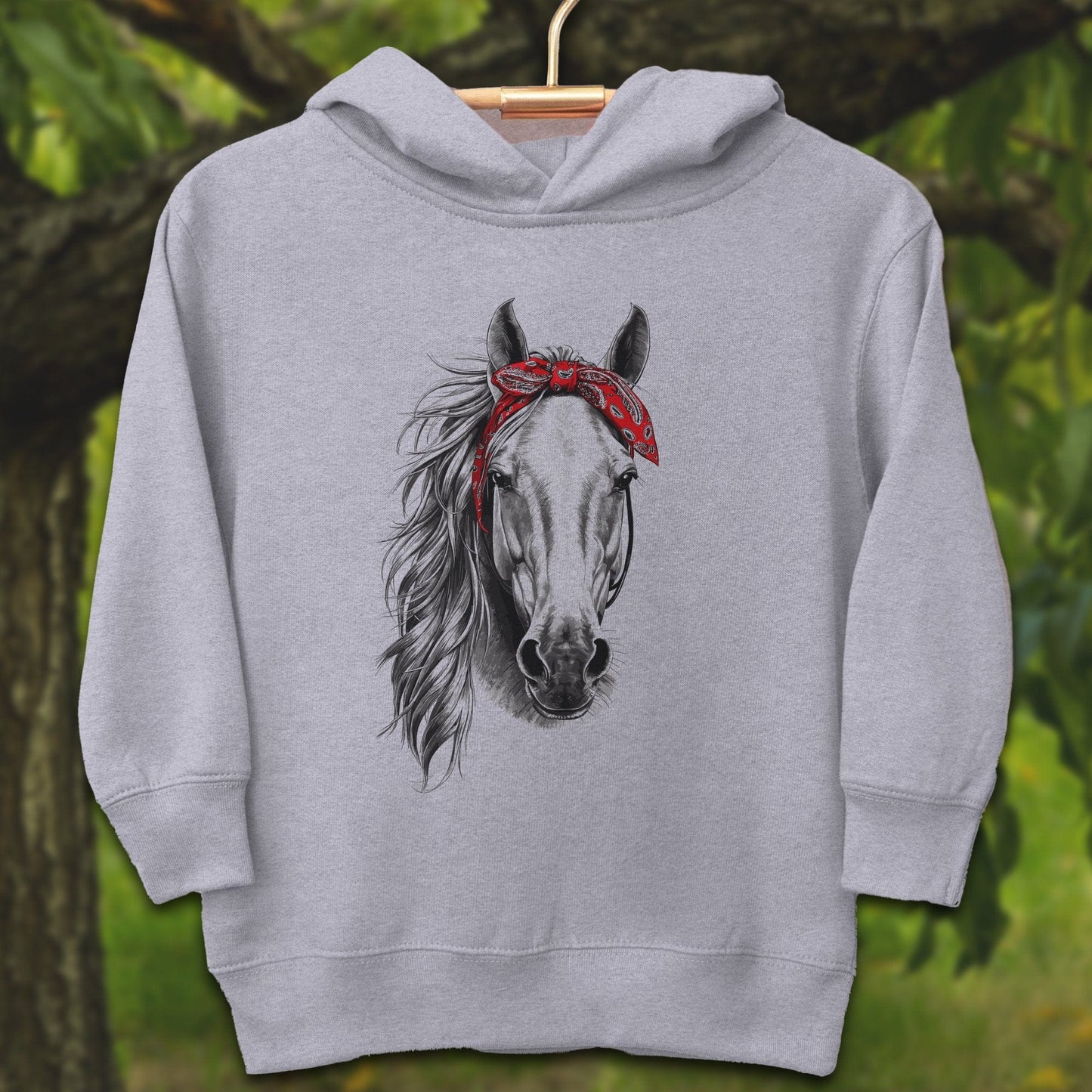 Youth Shirts Hooded Sweatshirt Toddler / 2T / Heather Stylish Horse with Red Bandana - Youth Shirt