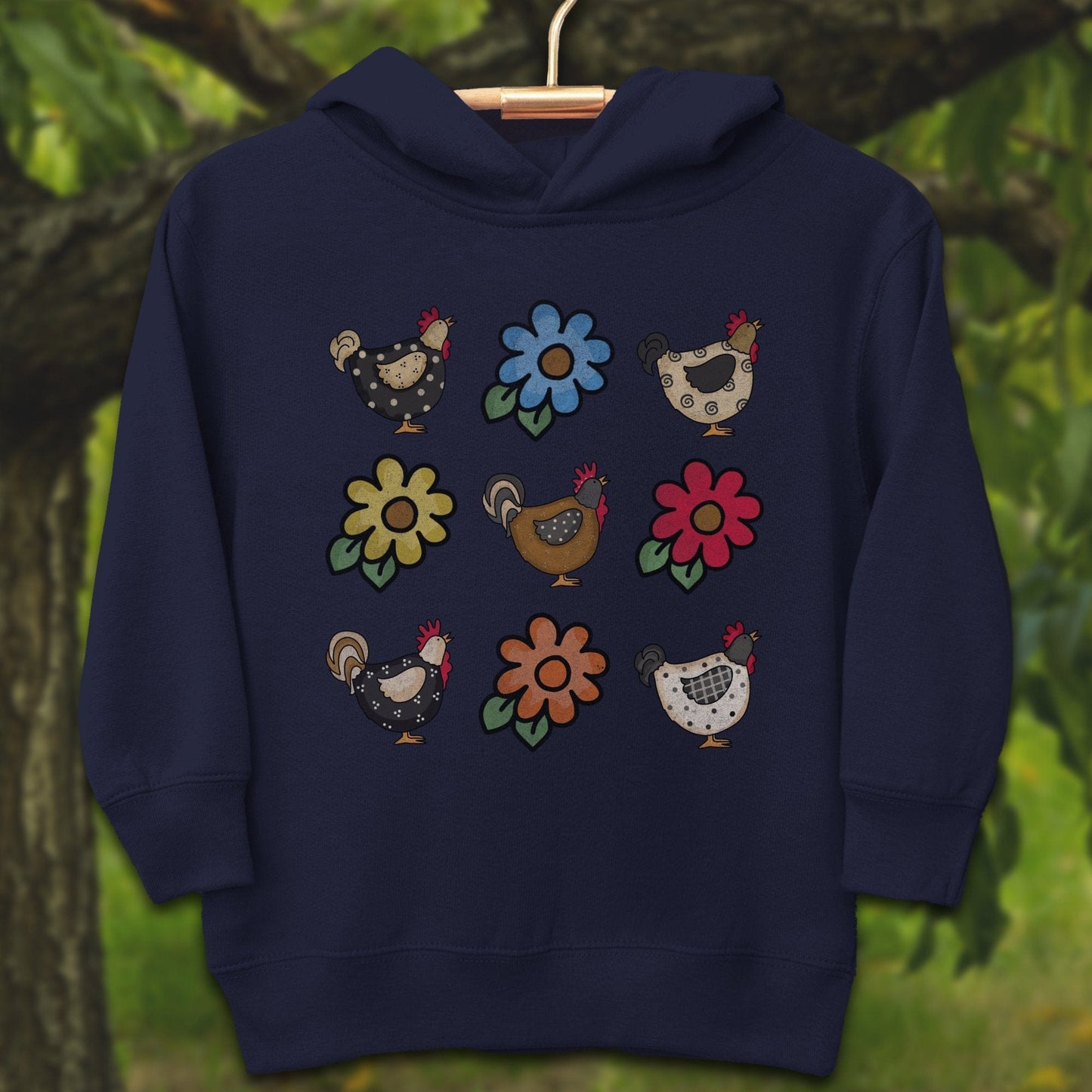 Youth Shirts Hooded Sweatshirt Toddler / 2T / Navy Chickens and Flowers - Youth Shirt