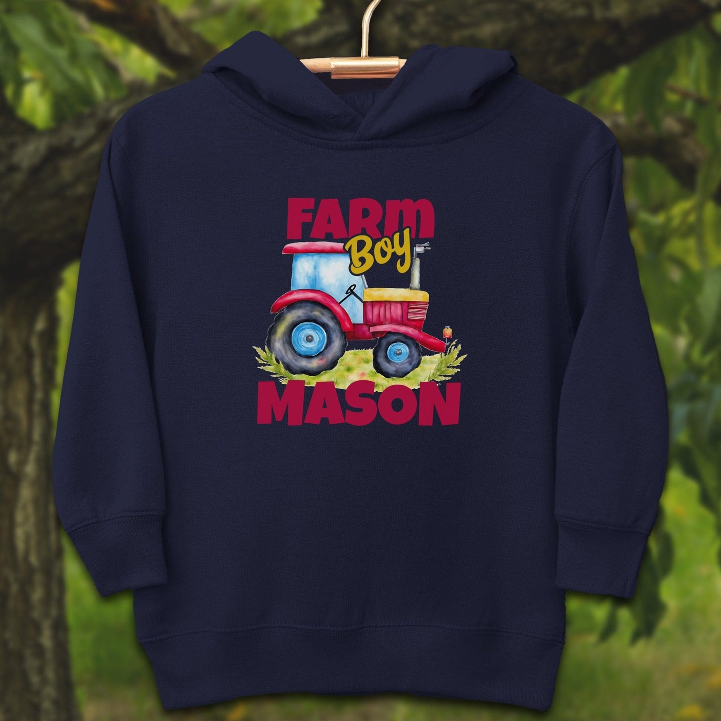 Youth Shirts Hooded Sweatshirt Toddler / 2T / Navy Personalized Farm Boy - Youth Shirt