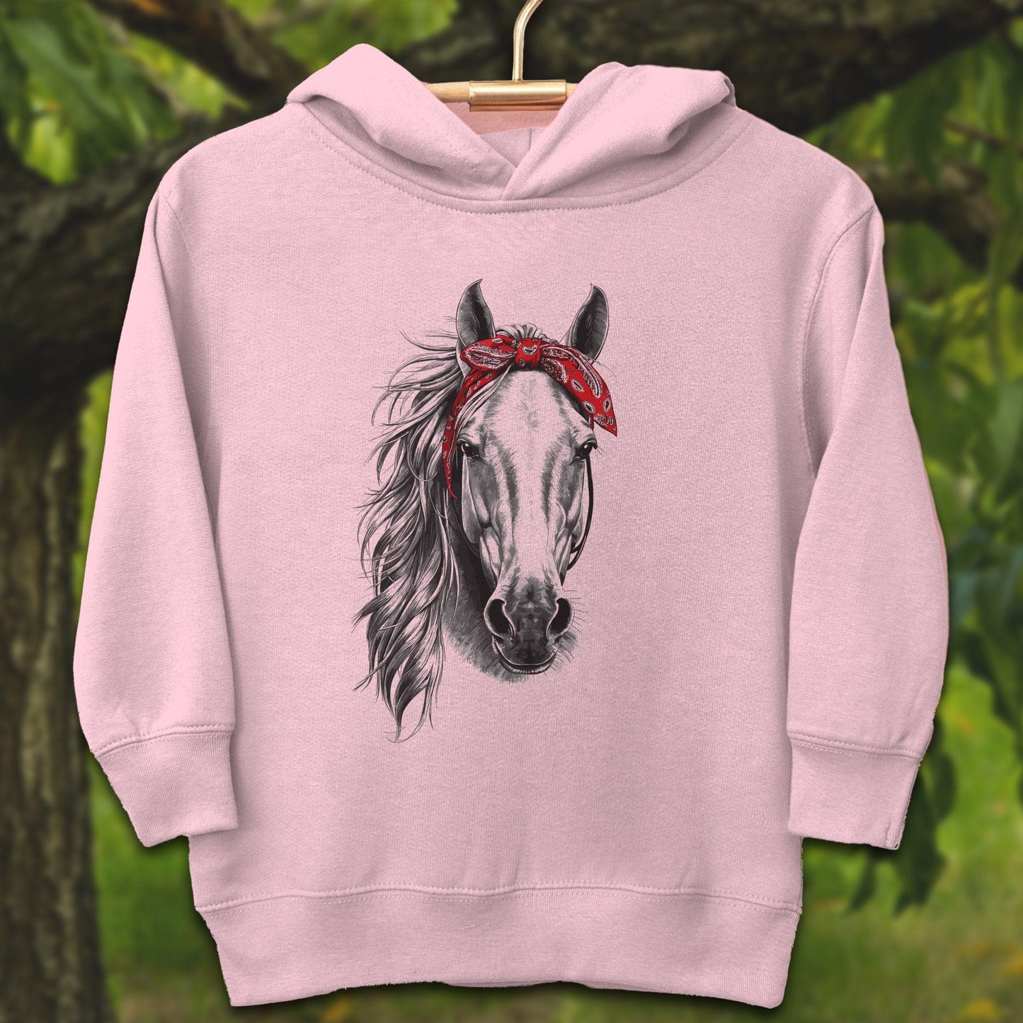 Youth Shirts Hooded Sweatshirt Toddler / 2T / Pink Stylish Horse with Red Bandana - Youth Shirt