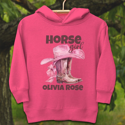 Youth Shirts Hooded Sweatshirt Toddler / 2T / Vintage Hot Pink Personalized Horse Girl - Youth Shirt