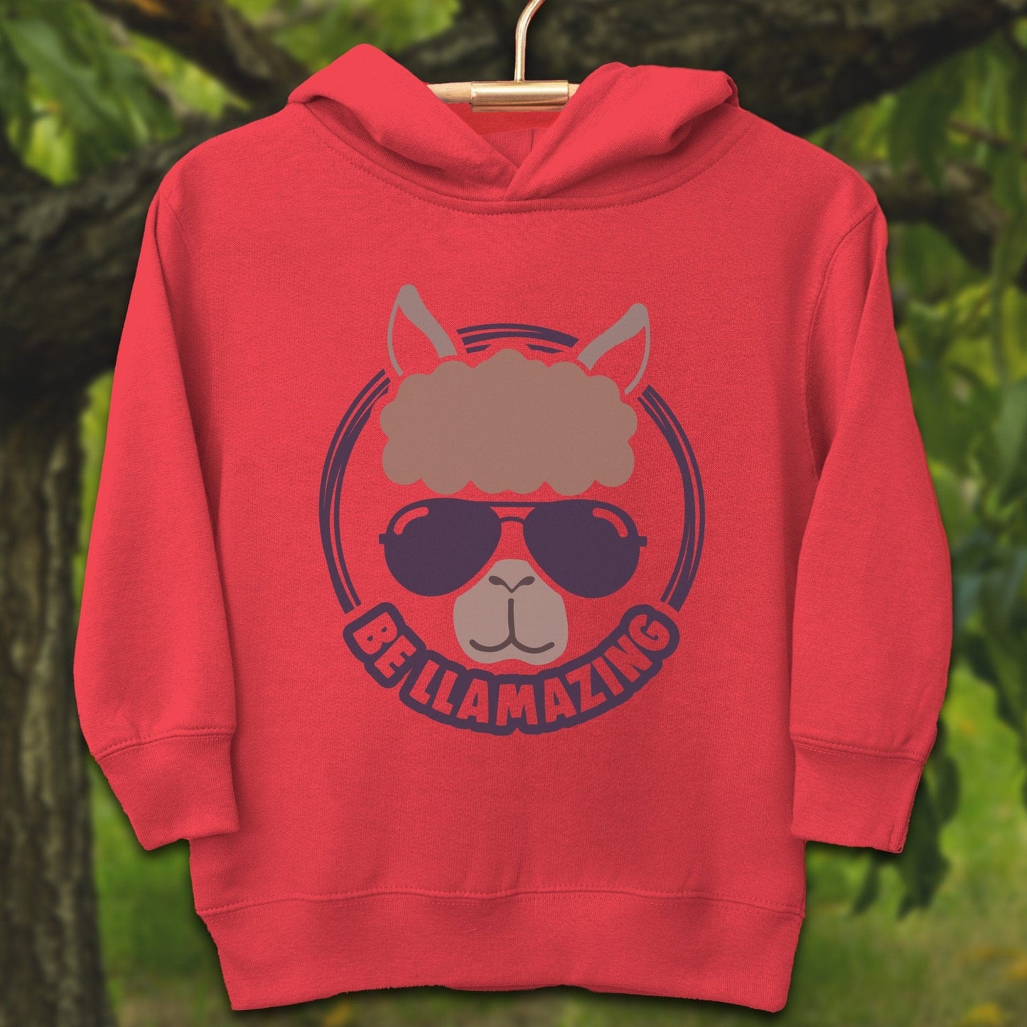 Youth Shirts Hooded Sweatshirt Toddler / 2T / Vintage Red Be Llamazing Cool Alpaca Illustration - Youth Shirt