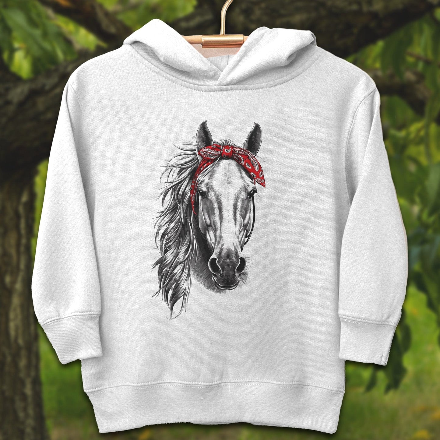 Youth Shirts Hooded Sweatshirt Toddler / 2T / White Stylish Horse with Red Bandana - Youth Shirt