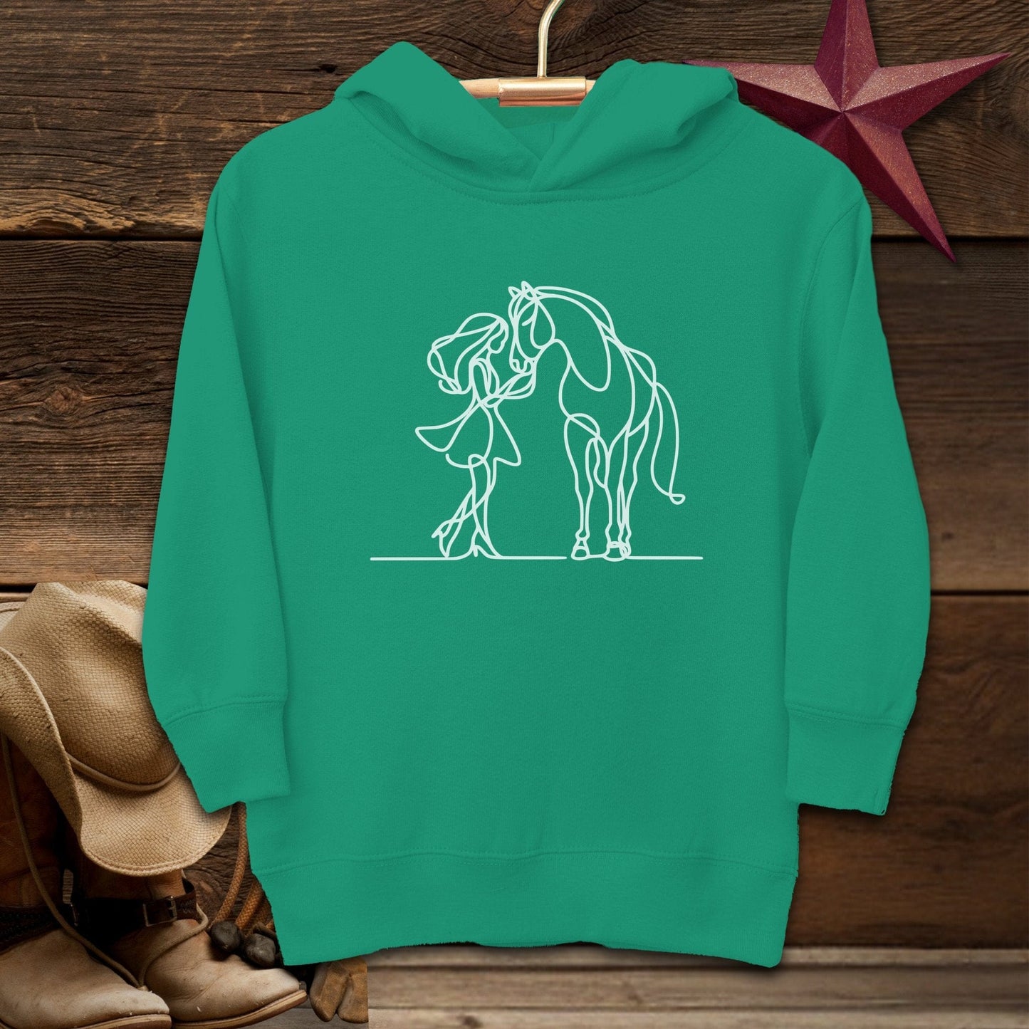 Youth Shirts Hooded Sweatshirt Toddler / Kelly / 2T Lady and Horse Art Toddler Shirt