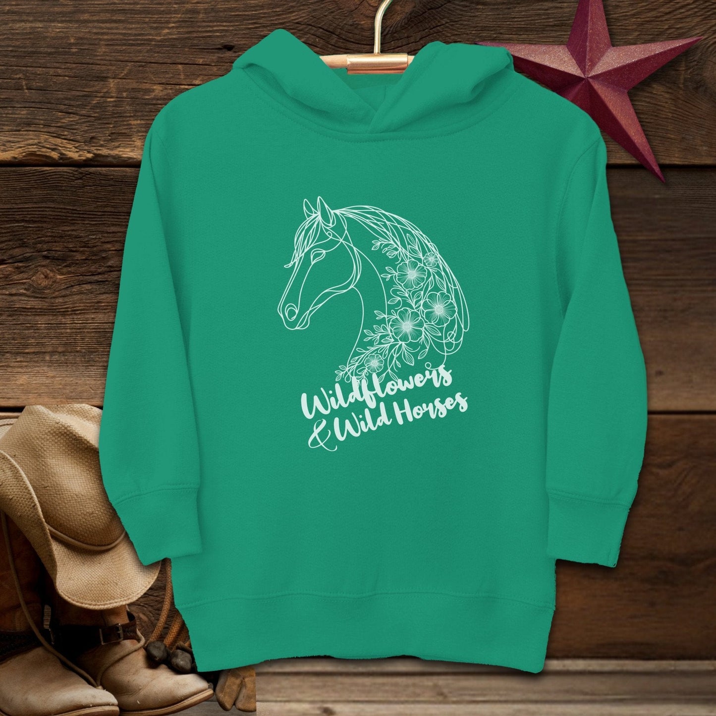 Youth Shirts Hooded Sweatshirt Toddler / Kelly / 2T Wildflowers And Wild Horses - Toddler Shirt