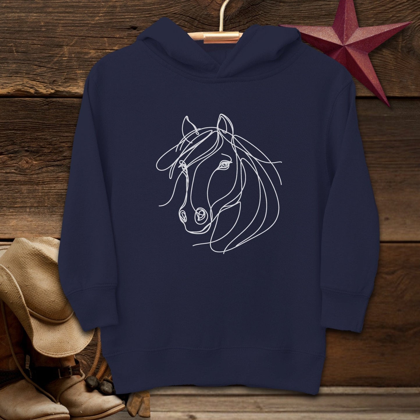 Youth Shirts Hooded Sweatshirt Toddler / Navy / 2T Elegant Horse Line Art -Toddler Shirt