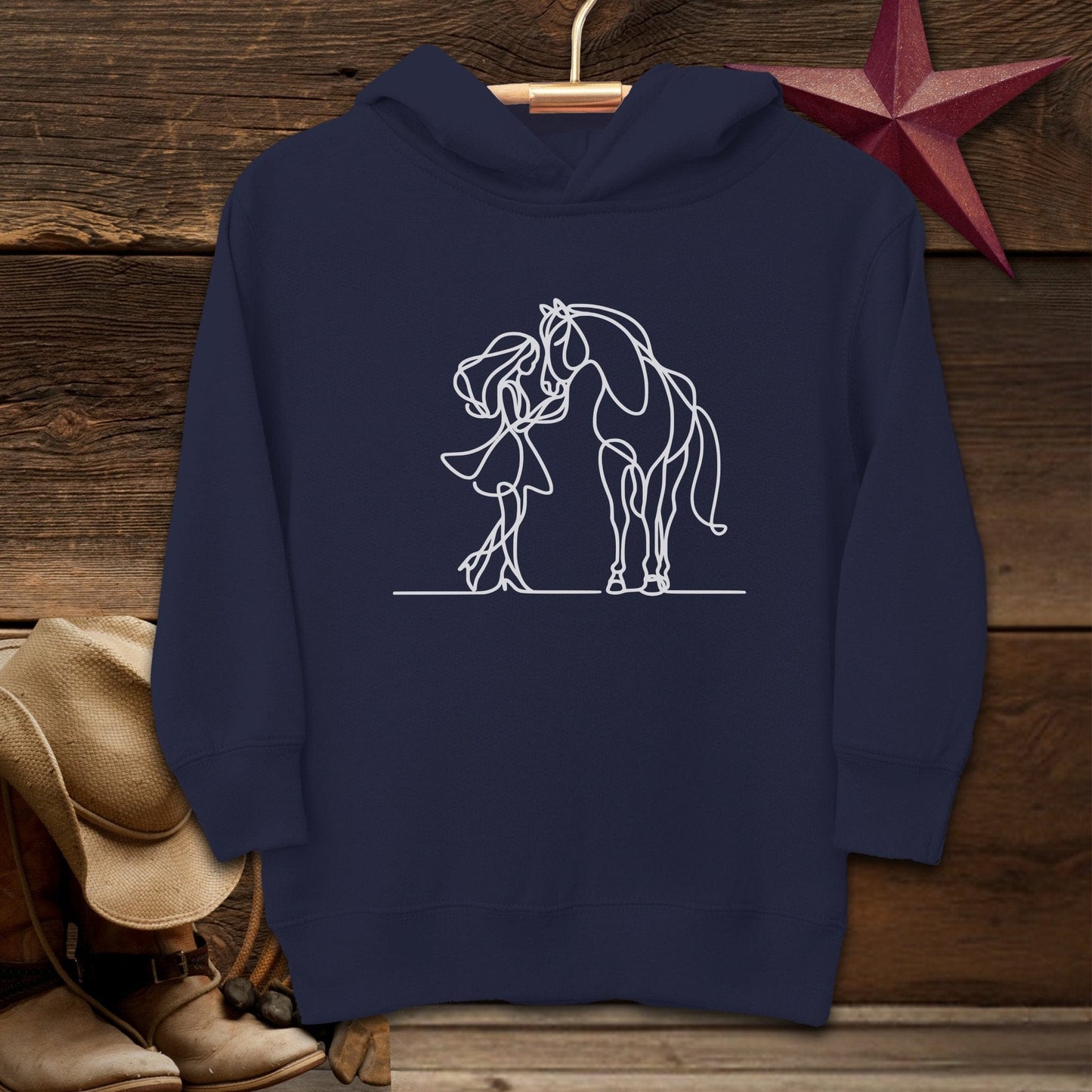 Youth Shirts Hooded Sweatshirt Toddler / Navy / 2T Lady and Horse Art Toddler Shirt