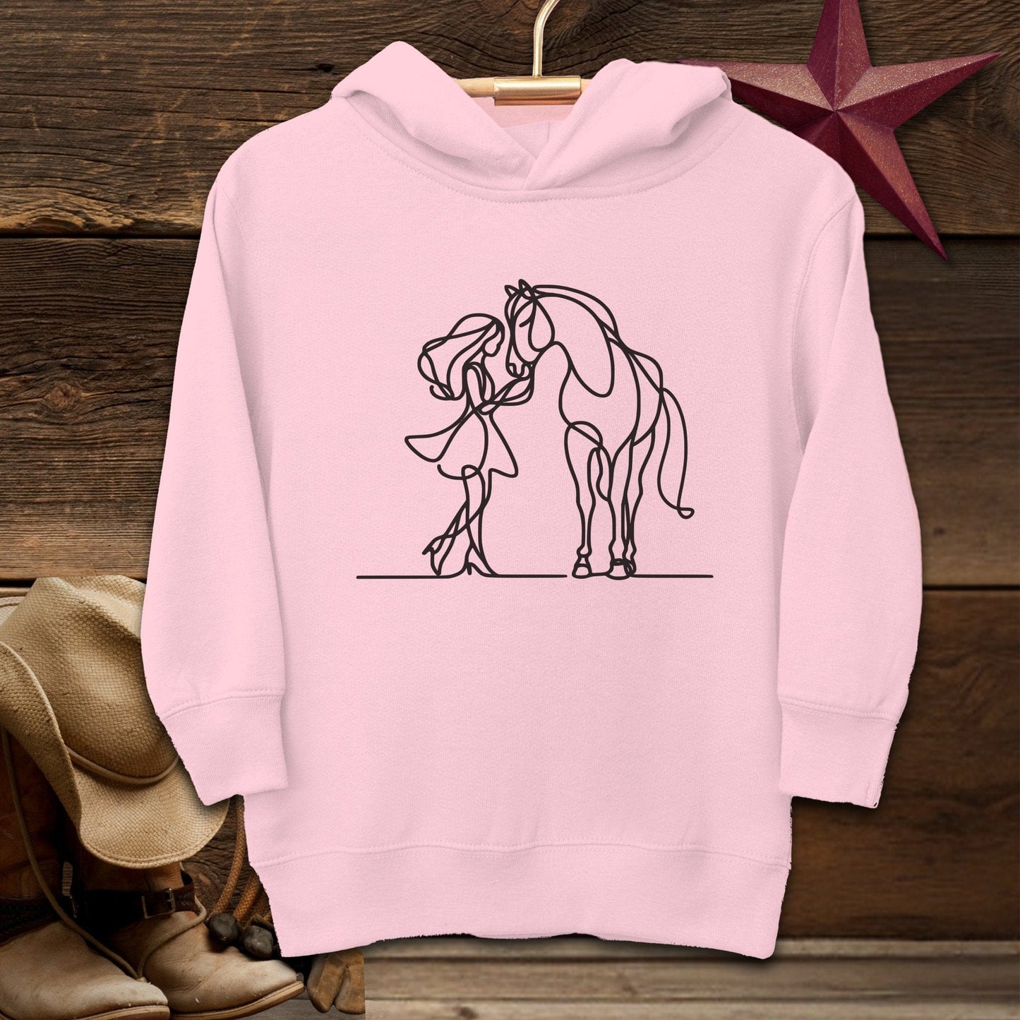 Youth Shirts Hooded Sweatshirt Toddler / Pink / 2T Lady and Horse Art Toddler Shirt