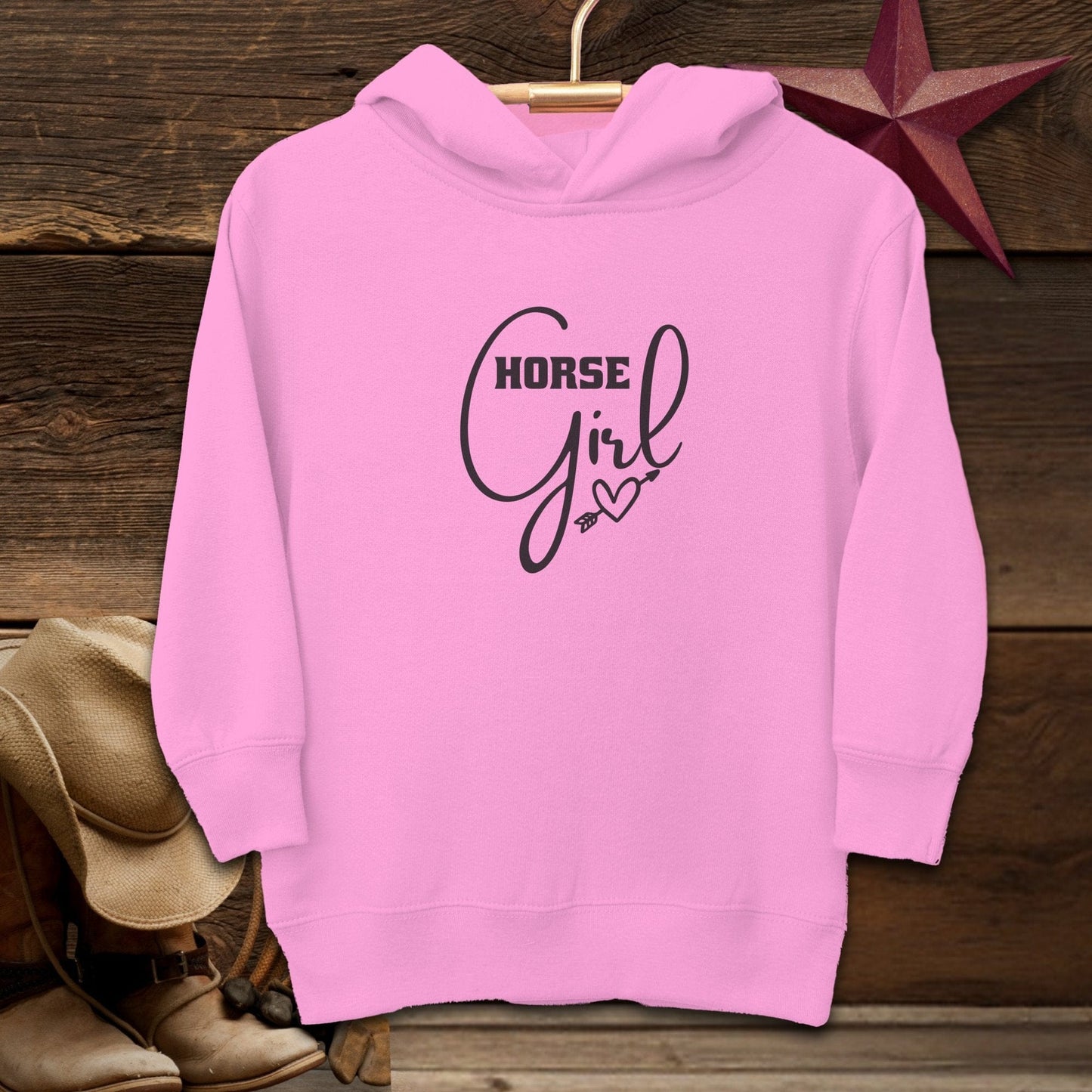 Youth Shirts Hooded Sweatshirt Toddler / Raspberry / 2T Horse Girl with Arrow Heart Shirt