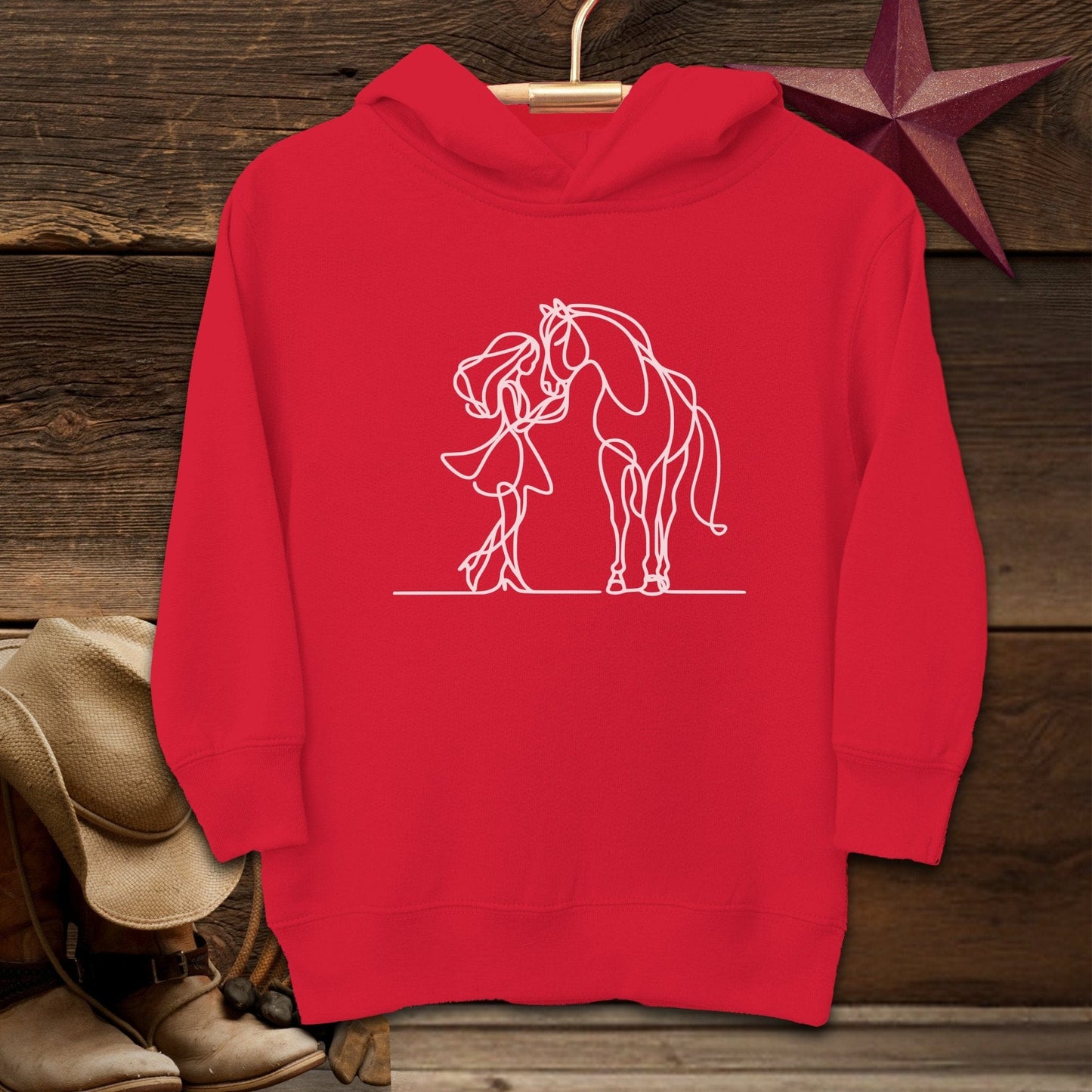 Youth Shirts Hooded Sweatshirt Toddler / Red / 2T Lady and Horse Art Toddler Shirt