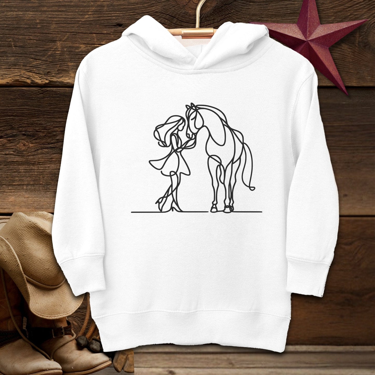 Youth Shirts Hooded Sweatshirt Toddler / White / 2T Lady and Horse Art Toddler Shirt