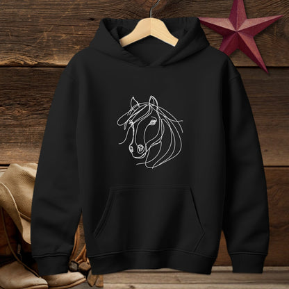 Youth Shirts Hooded Sweatshirt Youth / Black / S Elegant Horse Line Art Youth - Shirt