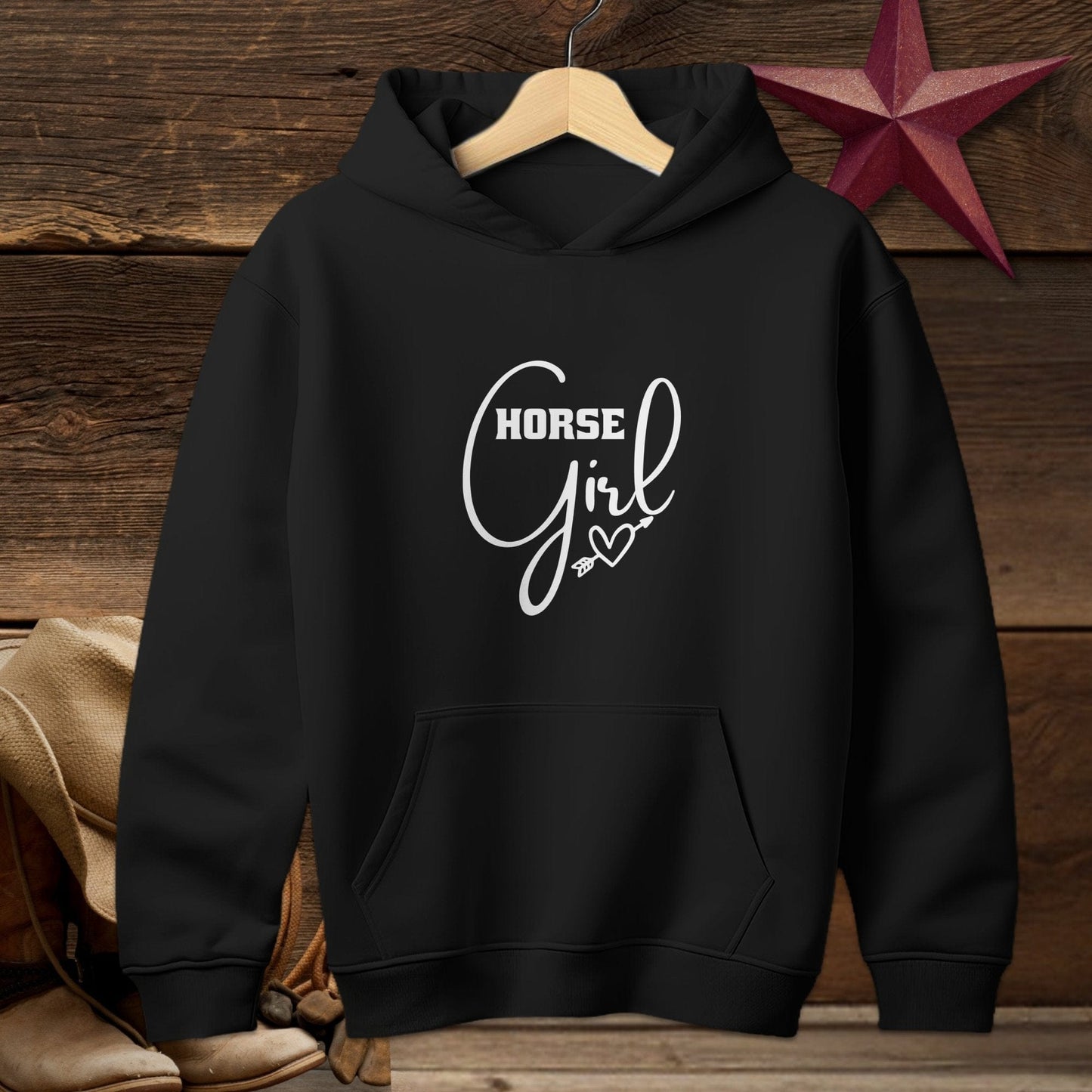 Youth Shirts Hooded Sweatshirt Youth / Black / S Horse Girl with Arrow Heart Shirt