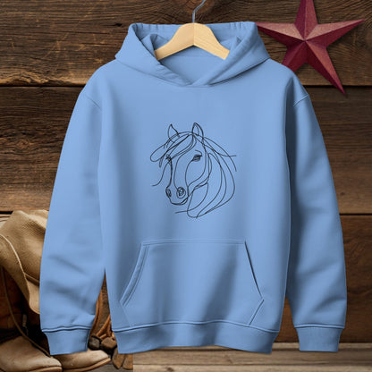 Youth Shirts Hooded Sweatshirt Youth / Carolina Blue / S Elegant Horse Line Art Youth - Shirt