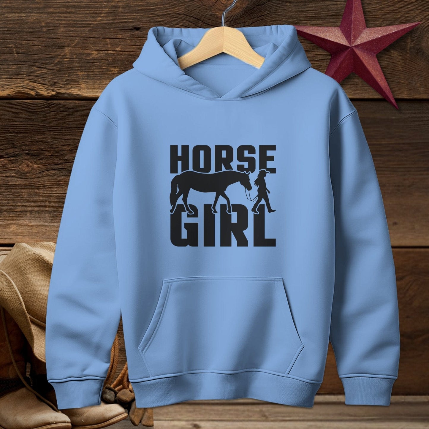 Youth Shirts Hooded Sweatshirt Youth / Carolina Blue / S Horse and Girl Shirt