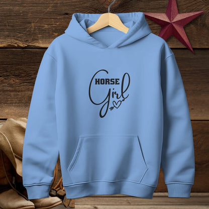 Youth Shirts Hooded Sweatshirt Youth / Carolina Blue / S Horse Girl with Arrow Heart Shirt