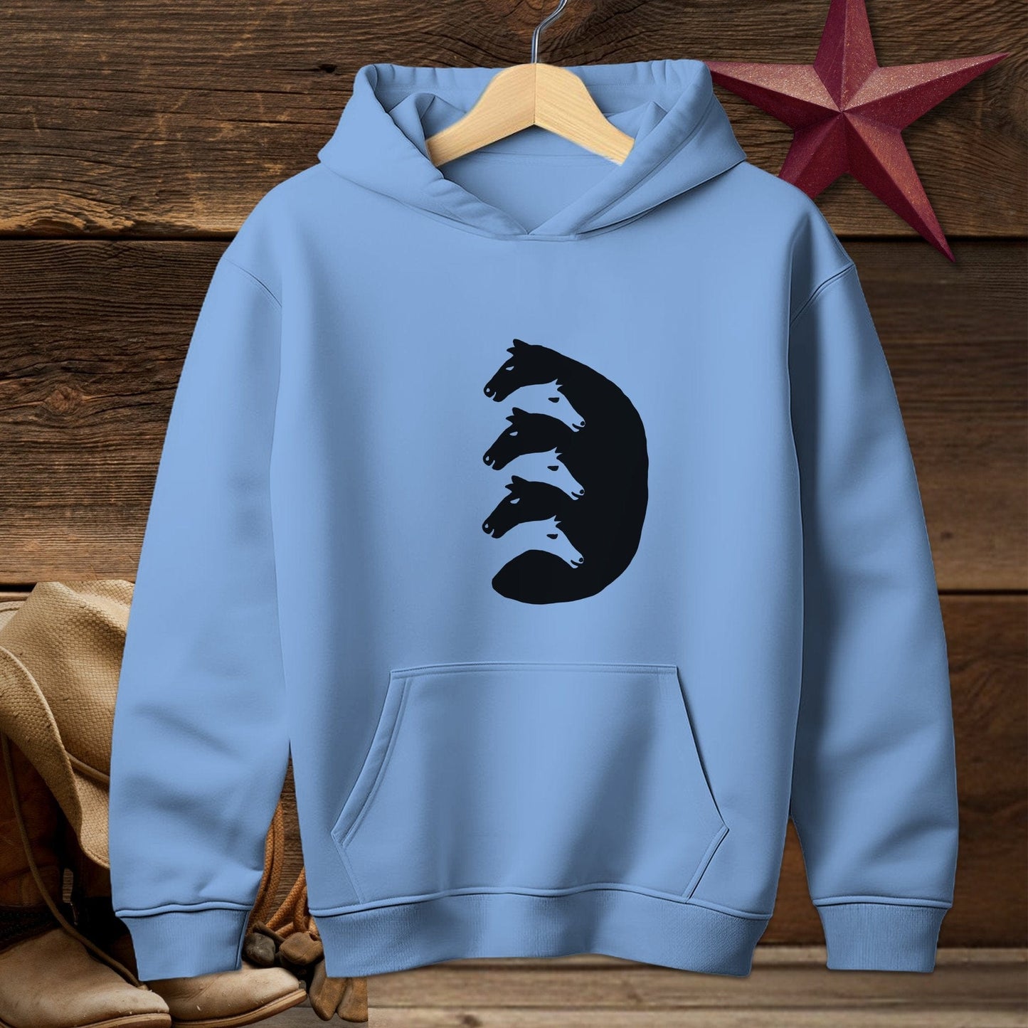 Youth Shirts Hooded Sweatshirt Youth / Carolina Blue / S Interlocking Horse Heads - Youth Shirt