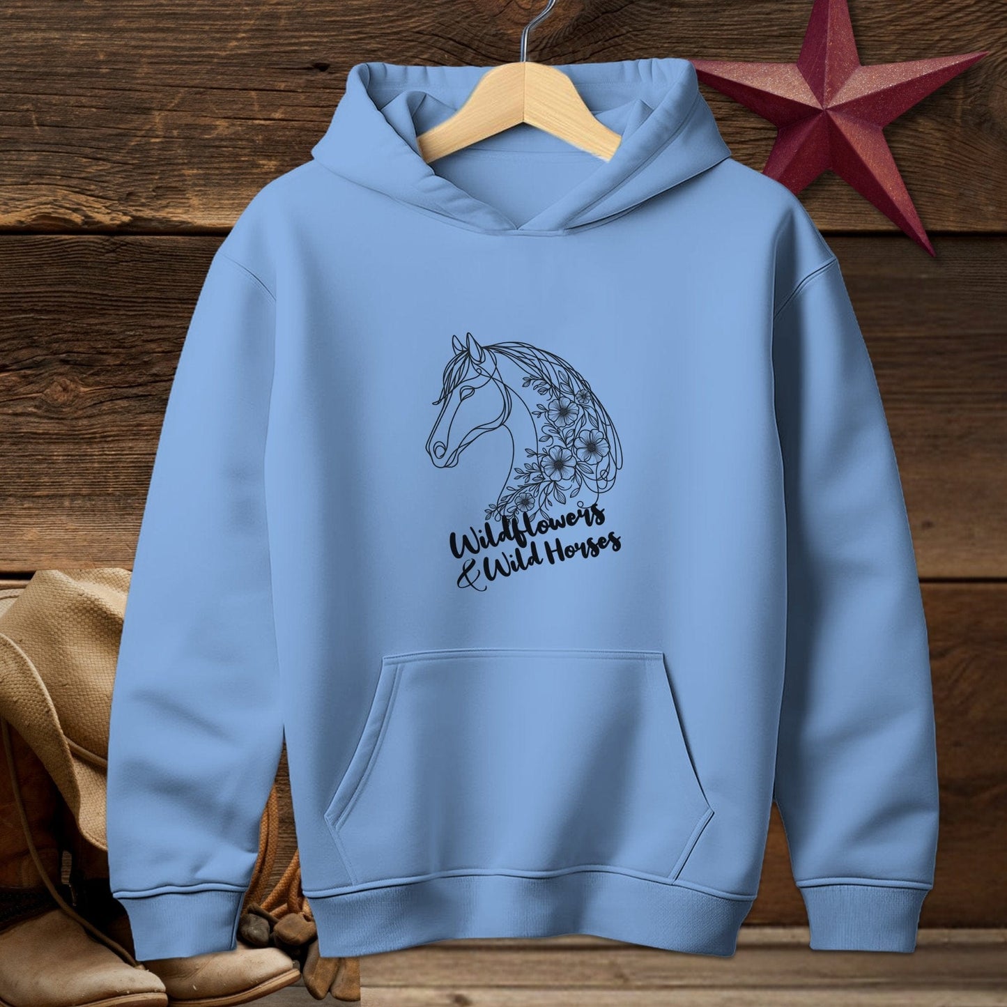 Youth Shirts Hooded Sweatshirt Youth / Carolina Blue / S Wildflowers And Wild Horses - Youth Shirt