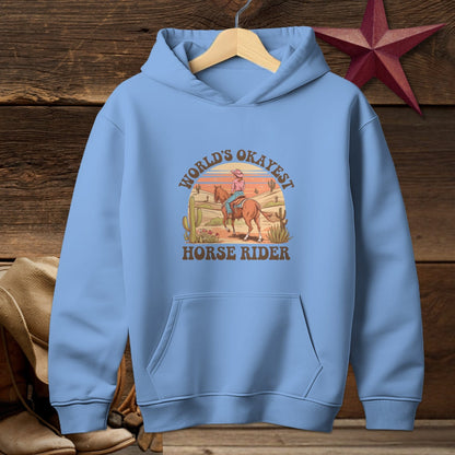 Youth Shirts Hooded Sweatshirt Youth / Carolina Blue / S World's Okayest Horse Rider Shirt