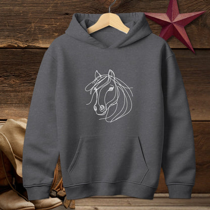 Youth Shirts Hooded Sweatshirt Youth / Dark Heather / S Elegant Horse Line Art Youth - Shirt