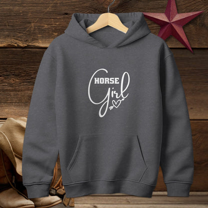 Youth Shirts Hooded Sweatshirt Youth / Dark Heather / S Horse Girl with Arrow Heart Shirt