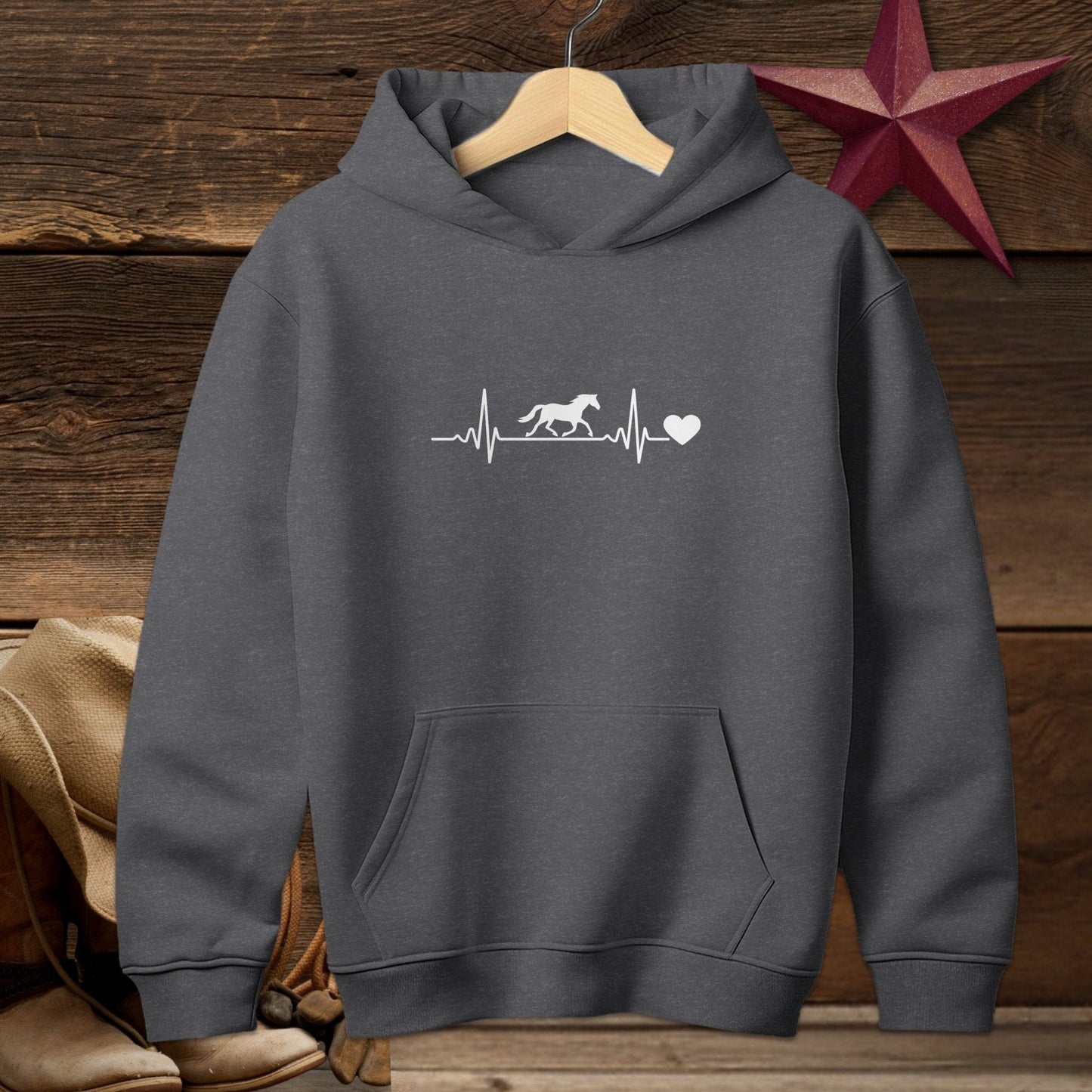 Youth Shirts Hooded Sweatshirt Youth / Dark Heather / S Horse Heartbeat Shirt