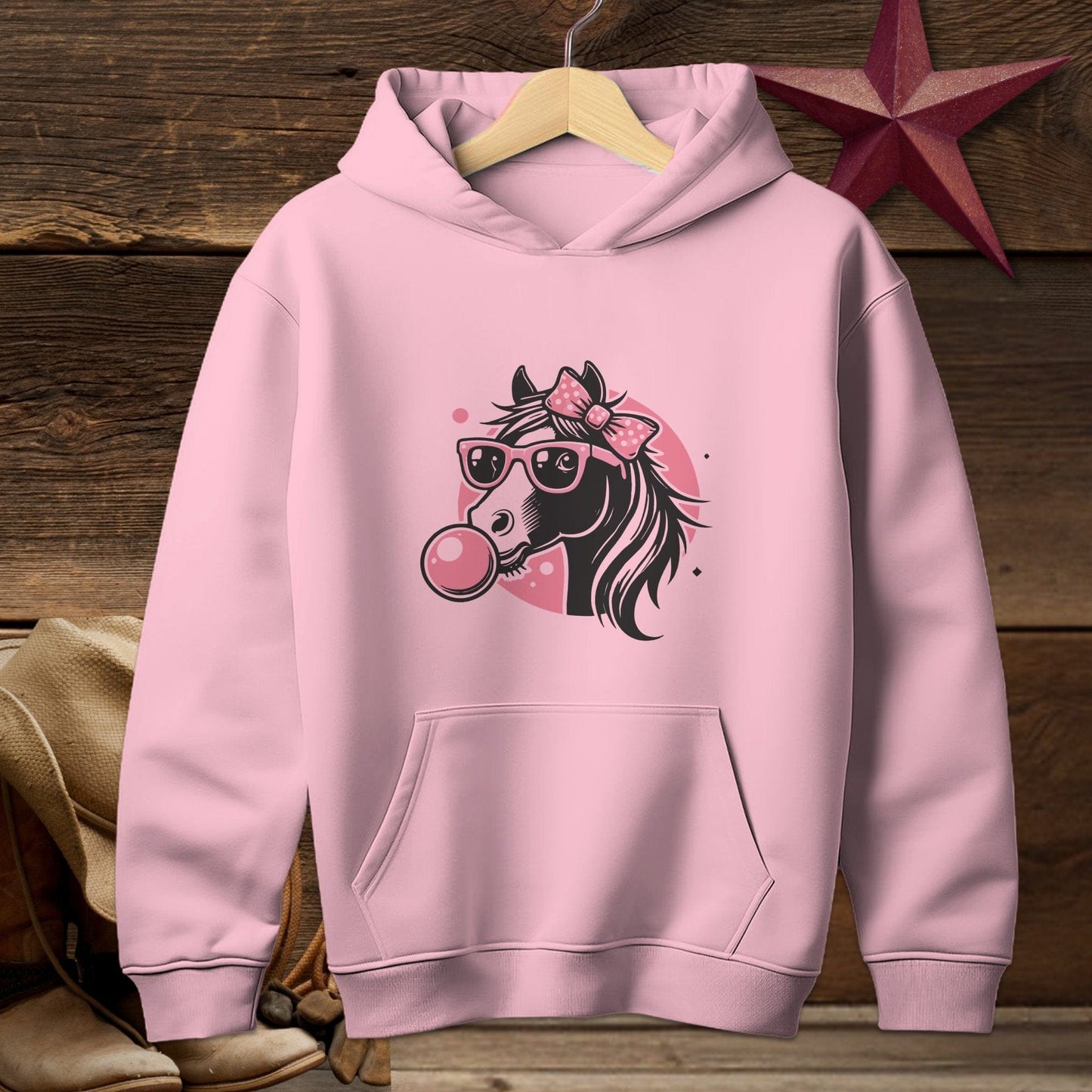 Youth Shirts Hooded Sweatshirt Youth / Light Pink / S Bubble Gum Horse Shirt