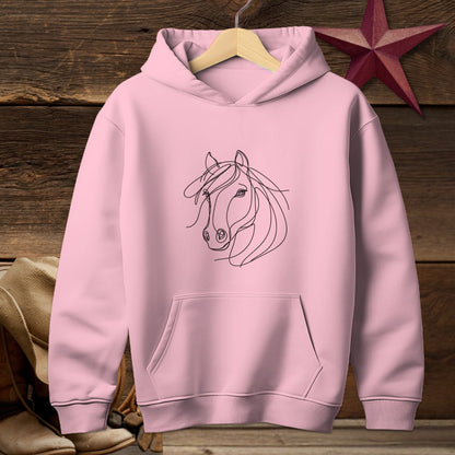 Youth Shirts Hooded Sweatshirt Youth / Light Pink / S Elegant Horse Line Art Youth - Shirt