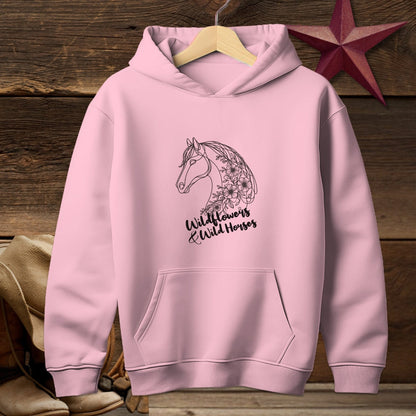 Youth Shirts Hooded Sweatshirt Youth / Light Pink / S Wildflowers And Wild Horses - Youth Shirt