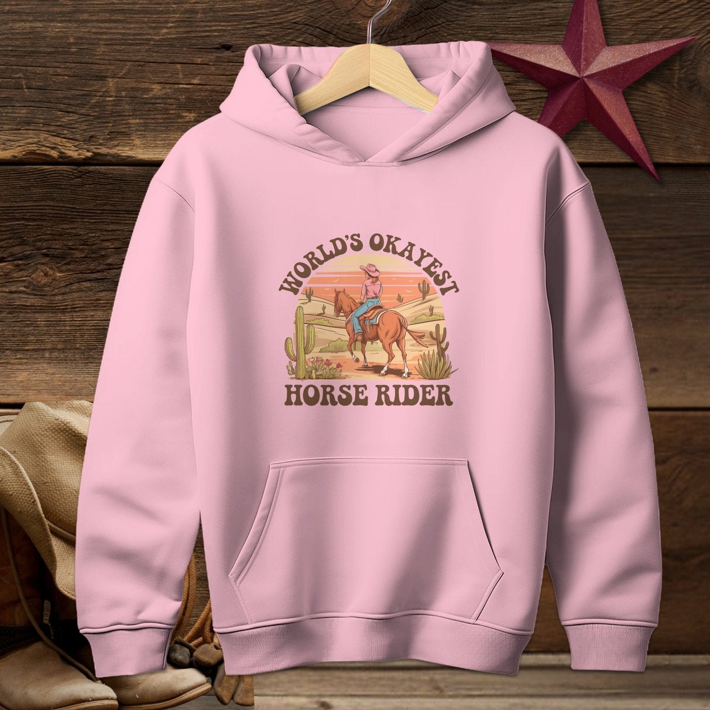 Youth Shirts Hooded Sweatshirt Youth / Light Pink / S World's Okayest Horse Rider Shirt