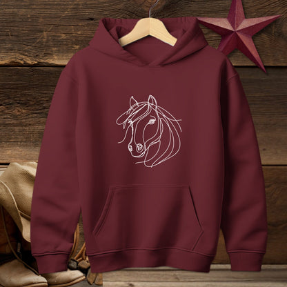 Youth Shirts Hooded Sweatshirt Youth / Maroon / S Elegant Horse Line Art Youth - Shirt