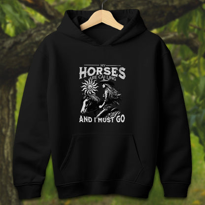 Youth Shirts Hooded Sweatshirt Youth / S / Black My Horses are Calling - Youth Shirt