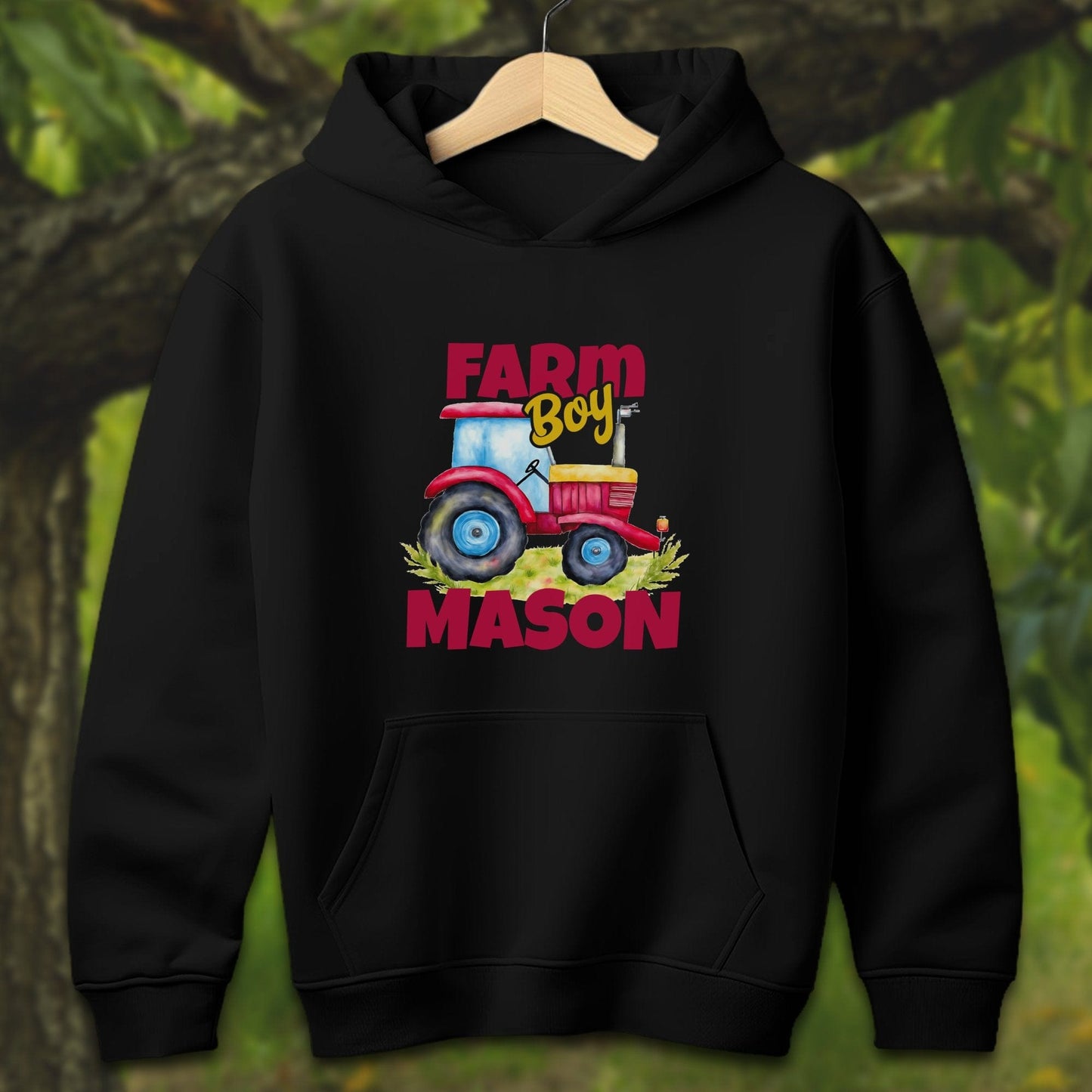 Youth Shirts Hooded Sweatshirt Youth / S / Black Personalized Farm Boy - Youth Shirt