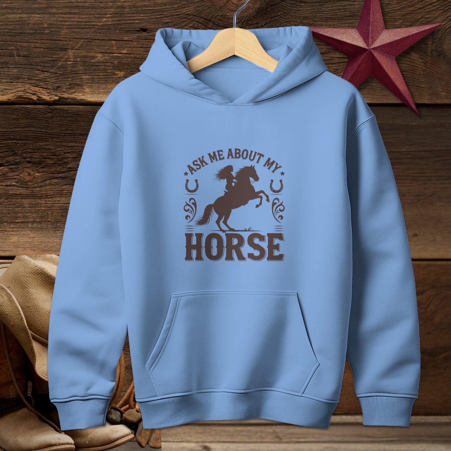 Youth Shirts Hooded Sweatshirt Youth / S / Carolina Blue Ask Me About My Horse Shirt