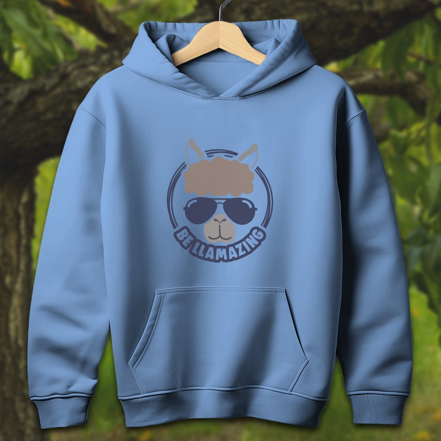 Youth Shirts Hooded Sweatshirt Youth / S / Carolina Blue Be Llamazing Cool Alpaca Illustration - Youth Shirt