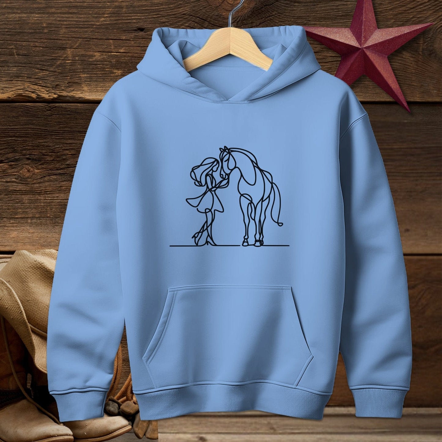 Youth Shirts Hooded Sweatshirt Youth / S / Carolina Blue Lady and Horse Art Youth Shirt